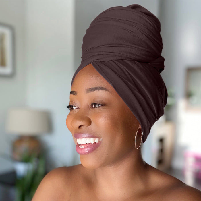 Chocolate Brown - Women Soft Stretch HeadWrap Turban