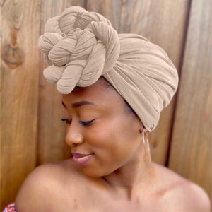 Beige - Women Soft Stretch HeadWrap Turban