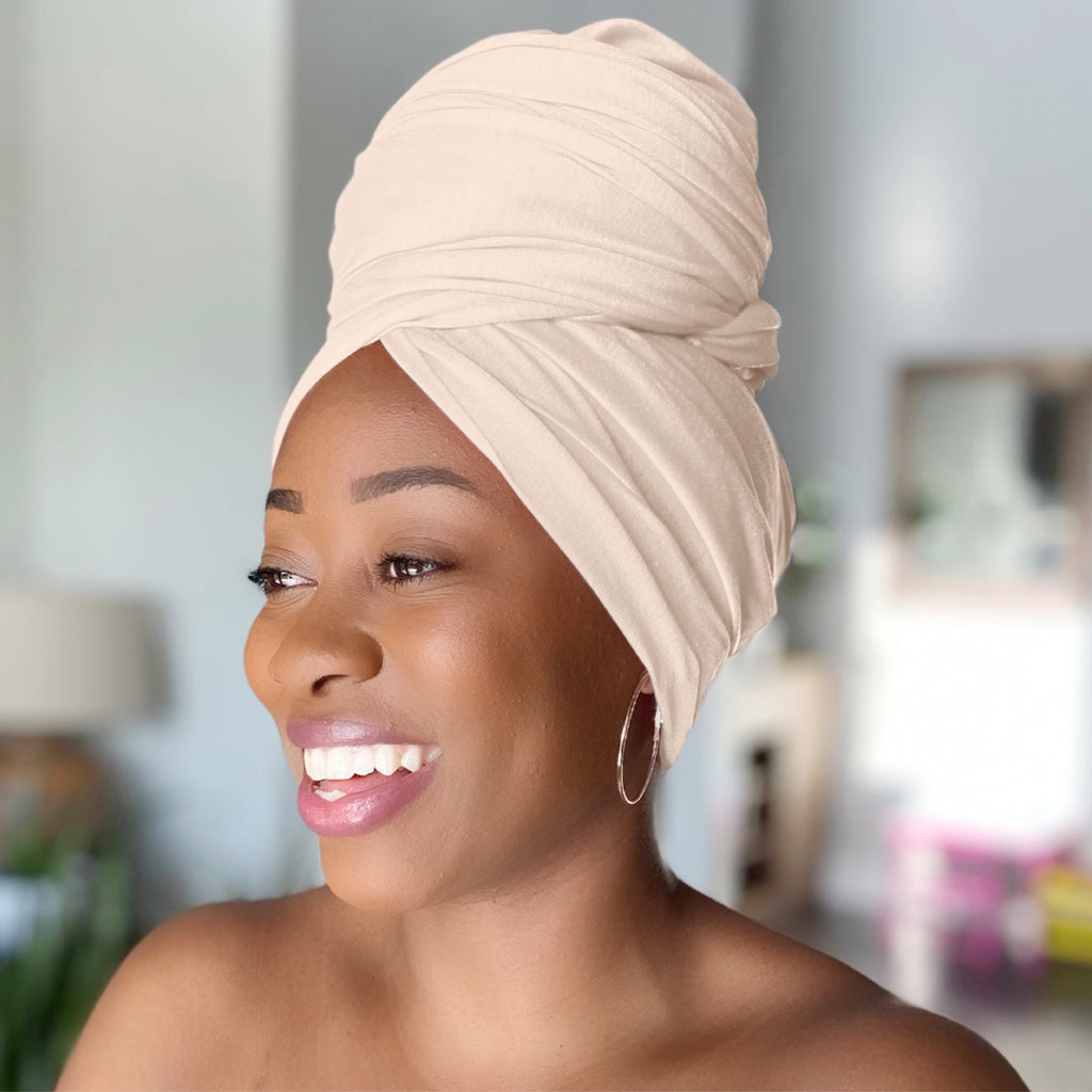 Beige - Women Soft Stretch HeadWrap Turban