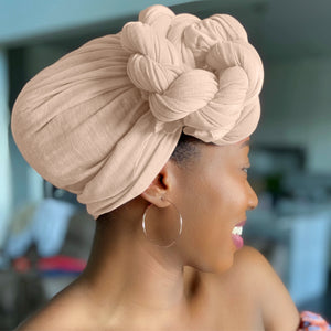 Beige - Women Soft Stretch HeadWrap Turban