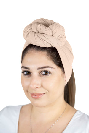 Beige - Women Soft Stretch HeadWrap Turban